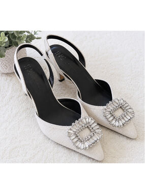 INC Crystal Buckle Pointed Toe Slingback Heels Size 7